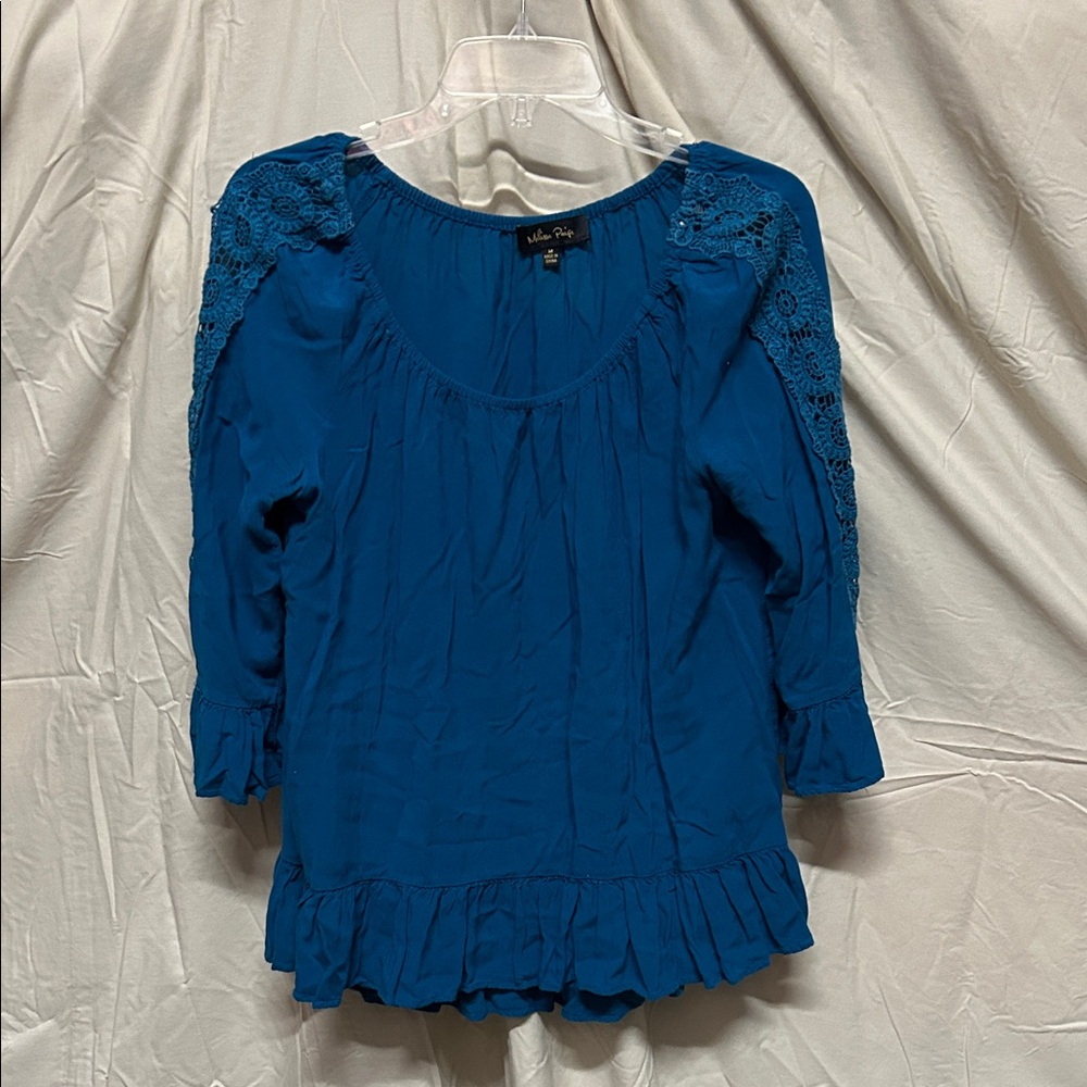 Melissa Paige Blue Lace Accent Top